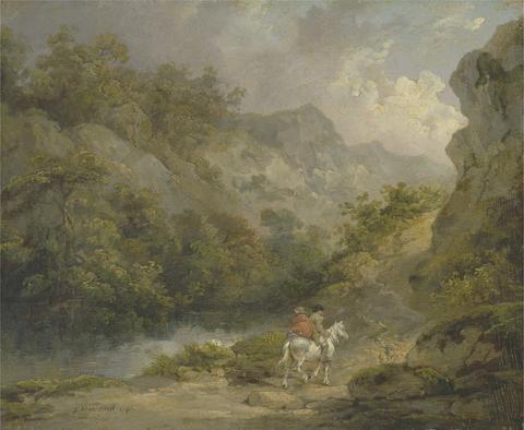 George Morland Rocky Landscape with Two Men on a Horse
