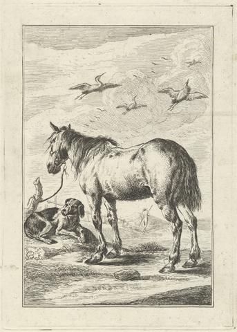 George Bickham A Horse and a dog, a Pl. for 'A New Drawing Book...of Beasts in Various Actions' (1 of 9)