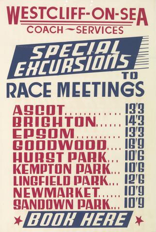 unknown artist Special Excursions to Race Meetings: Westcliff-on-Sea Coach Services