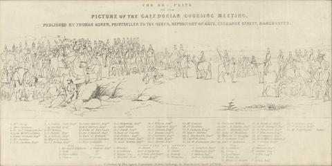 Engraved Key Plate: The Caledonian Coursing Meeting near the Castle of Ardrossan, the Isle of Arran in the distance