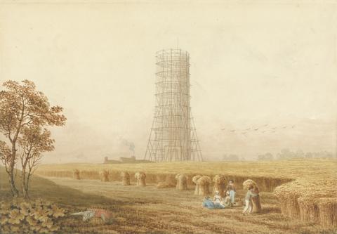 Thomas Hosmer Shepherd Bonaparte's Column in Scafolding at Boulogne, France, with Harvesters in a Field