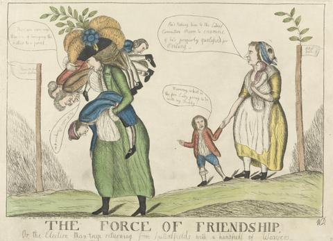 William Dent The Force of Friendship, Or, the Election Man-trap returning from Spittalfields with a handfull of Weavers_