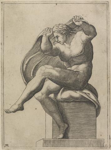 Male Nude Seated from Panel of "God Separating the Waters..."