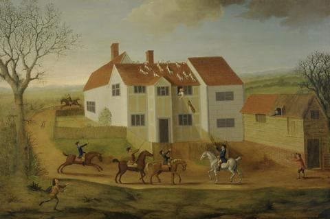 James Dunthorne John Sidey and his Hounds at a Farmhouse near Hadleigh, Suffolk