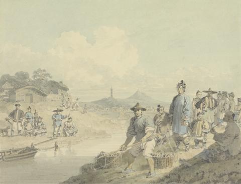 William Alexander View in China: Figures with Pagoda and Mountain