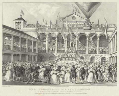 John S. Templeton New Hungerford Market, London, On the day of the opening July 2nd 1823 - with ascent of Mr. Graham in his Balloon
