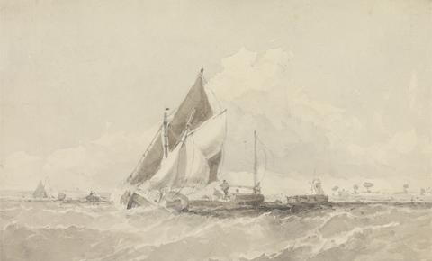 George Chambers Sailing Barges and Boats in a Choppy Sea