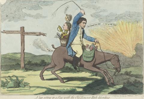 James Gillray A Sun Setting in a Fog, With The Old Hanover Hack Descending