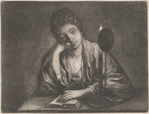 unknown artist Girl Reading by Candle Light