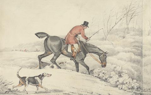 Samuel Alken Foxhunting: Rider and a Couple of Hounds Entering a Covert