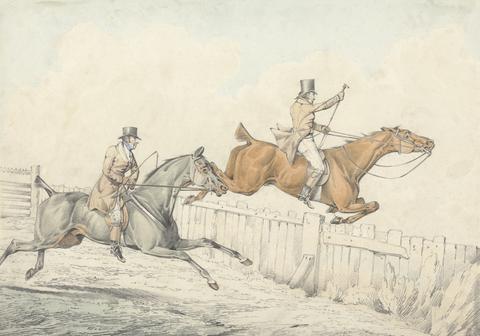 Henry Thomas Alken Two Riders Jumping a Wooden Fence