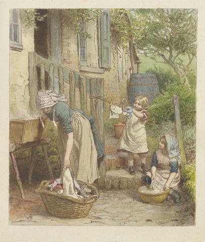 Robert Barnes Woman Doing Laundry with Two Girls