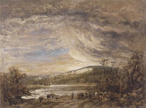 John Linnell A River Landscape, Sunset