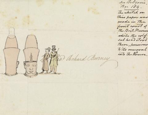 Edward Francis Burney Letter to Rev. Richard Burney with drawing of Colossal Head from British Museum Courtyard