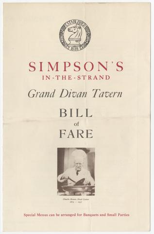 Simpson's in-the-Strand, Grand Divan Tavern : bill of fare.