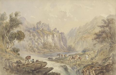 unknown artist River Landscape with Men Fishing and Cattle