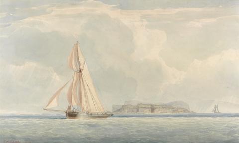 John Christian Schetky Boat Sailing to the Left with Island in the Background