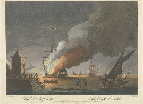 Pierre Charles Canot Night & a Ship on fire