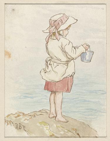 Robert Barnes Girl with Pail Beside the Sea