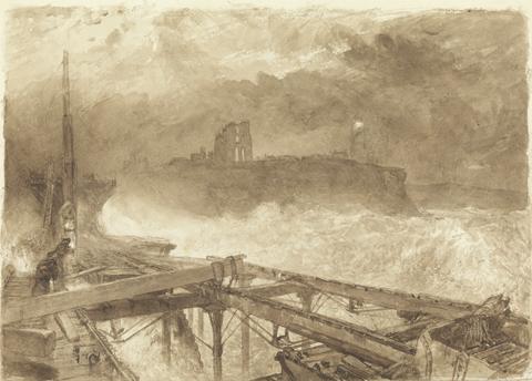Alfred William Hunt Study for Tynemouth Pier - Lighting the Lamps at Sundown