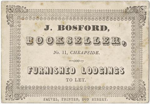 J. Bosford, bookseller : no. 11 Cheapside : furnished lodgings, to let.