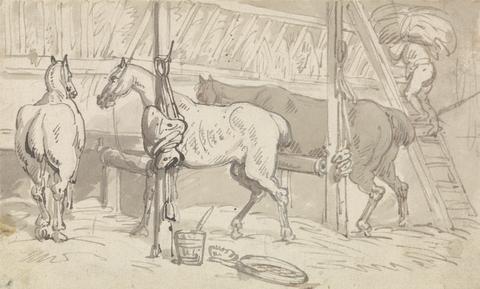 Three Horses in Stalls