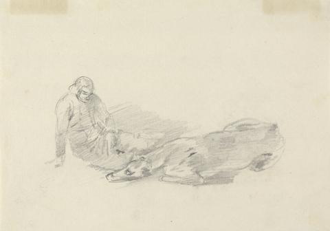 Study of a man reclining beside a horse lying down