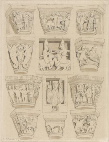 John Sell Cotman Capitals and A & B Bas-Reliefs in the Abbey Church of Saint Georges de Bocherville, near Rouen, Normandy