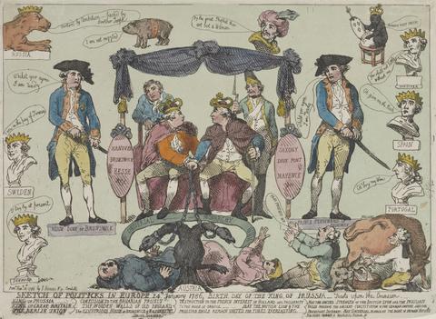 Thomas Rowlandson Sketch of Politics in Europe, January 24, 1786 - Birthday of the King of Prussia---