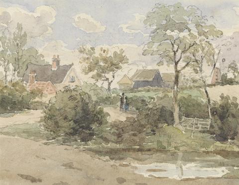 Thomas Churchyard Country Landscape with Cottage, Windmill, Barns and Figures with Pond in Foreground