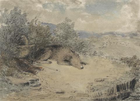 Andrew Geddes Sheepdog Asleep in a Landscape