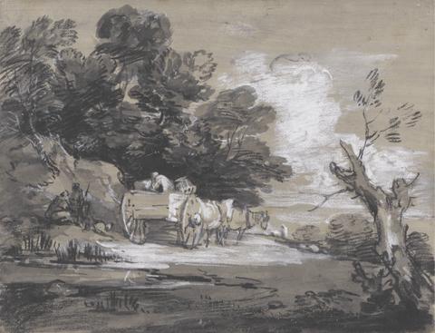 Thomas Gainsborough RA Wooded Landscape with Country Cart and Figures