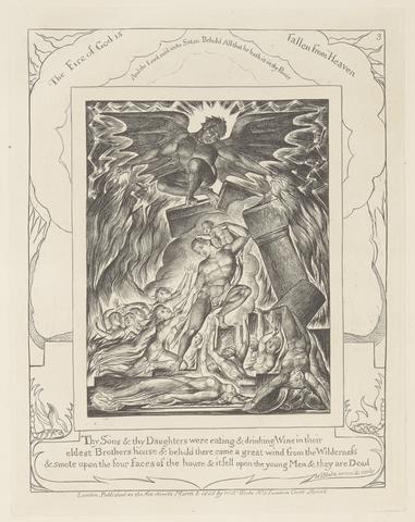 William Blake Book of Job, Plate 3, Jacob's Sons and Daughters Overwhelmed by Satan
