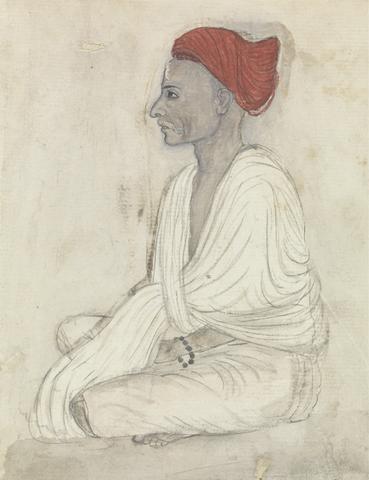 Gangaram Chintaman Tambat Man in a Red Turban Sitting Crosslegged