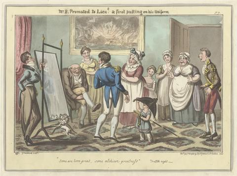 George Cruikshank Mr. B Promoted to Lieut. & first putting on His Uniform - Plate 7