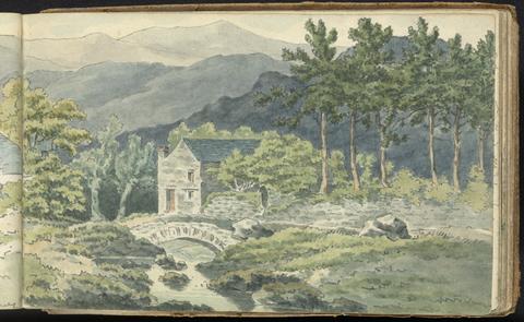 Album of Landscape and Figure Studies: Two Houses Along a Roadside in the Mountains
