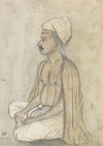 Gangaram Chintaman Tambat Man with a Yellow Shawl Sitting Crosslegged