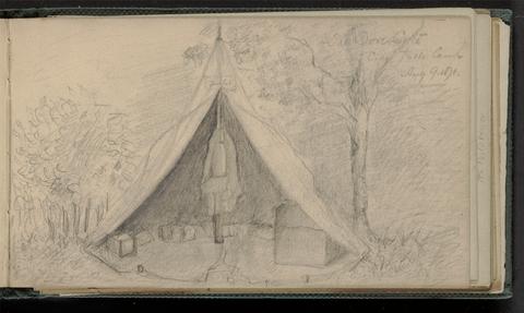 unknown artist A Camper's Tent with flaps open; foliage with winged insect
