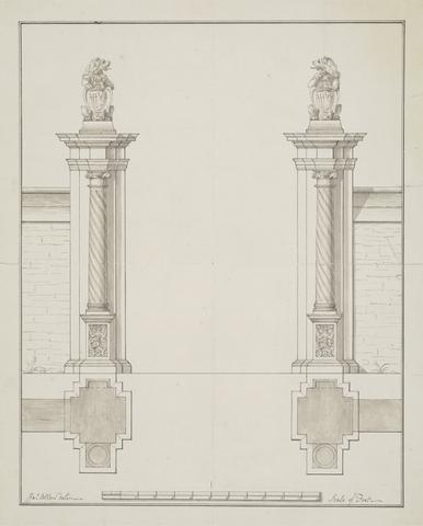James Allen Plans for Hinton St. George: Design for Gateway with Heraldic Lions