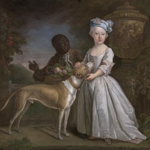 Bartholomew Dandridge A Young Girl with an Enslaved Servant and a Dog