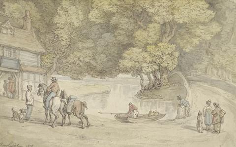 Thomas Rowlandson Rustic Scene with a River and a Bridge