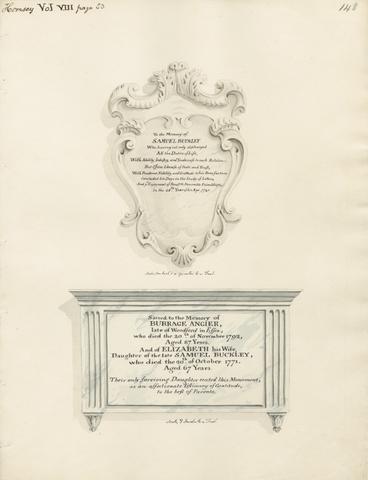Daniel Lysons Memorial to Samuel Buckley, also to Burrage and Elizabeth Angler
