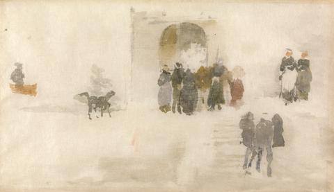 James McNeill Whistler Figures Outside a Doorway, possibly painted in Brittany