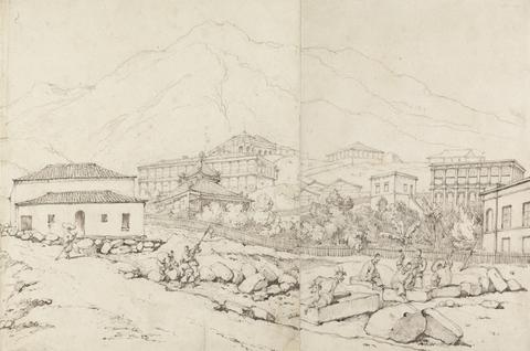 George Chinnery Building on a Hillside in a Mountainous Village (China?)