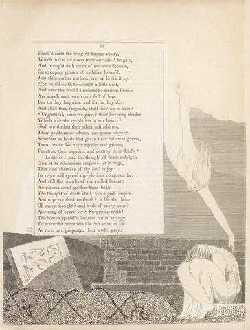 William Blake Plate 28 (page 55): 'Ungrateful, shall we grieve their hovering shades'