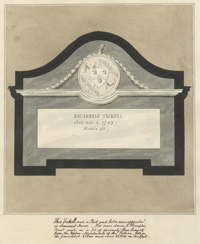 Daniel Lysons Memorial to a Poet, Richard Tickell from Hampton Church