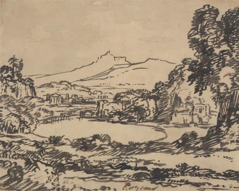 Alexander Cozens Landscape with a Lake and Distant Mountain