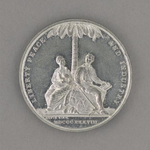 Medal commemorating the abolition of the apprenticeship system in the British West Indies.