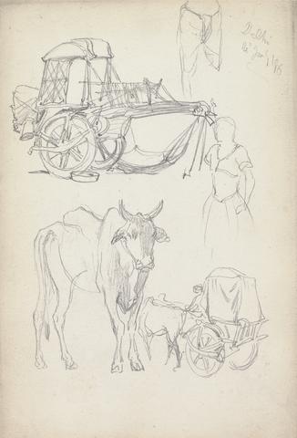William Simpson Studies of Bullock Carriages, Delhi, 14 January 1860