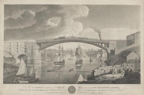 unknown artist West View of the Cast Iron Bridge Built by Rowland Burdon, Esq., M.P. Over the River Wear at Sunderland in the County of Durham